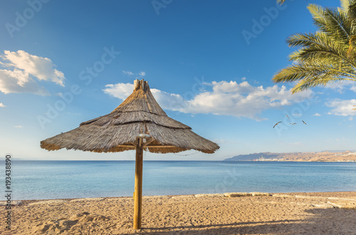 Sandy beach of Eilat - famous resort and recreation city in Israel