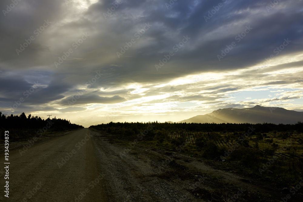 Sunset at Carretera Austral Road and Landscape in Patagonia Chile