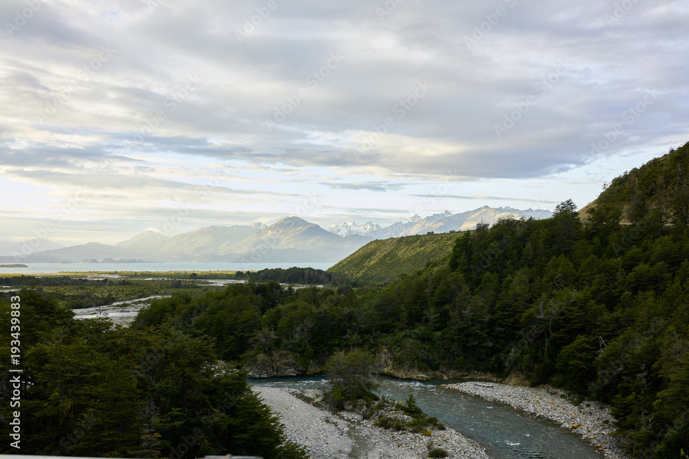 Chacabuco River Flowing into Carretera Lake in Patagonia, Chile