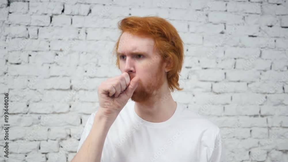 Slow Motion of Young Sick Man Coughing, Portrait Slow Motion of Young Sick Man Coughing, Portrait