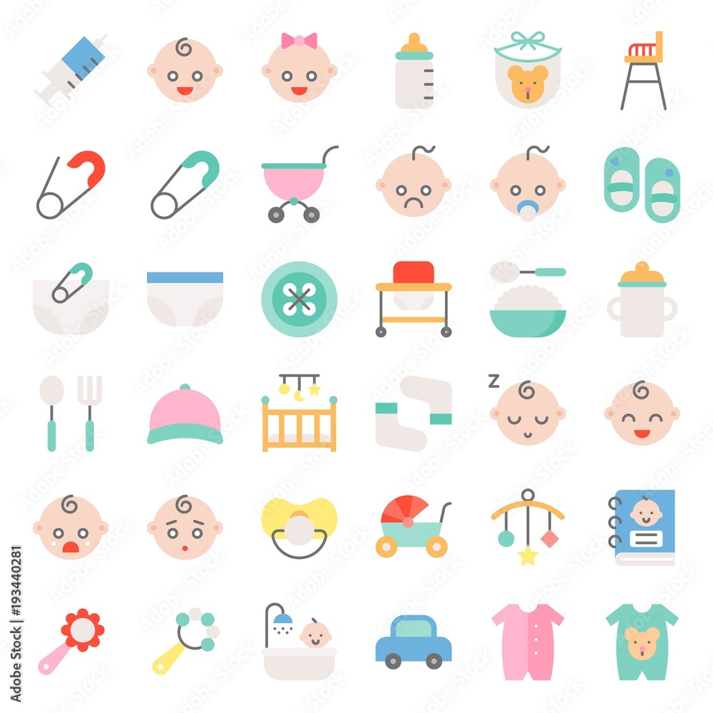 baby shower flat icon set with baby avatar