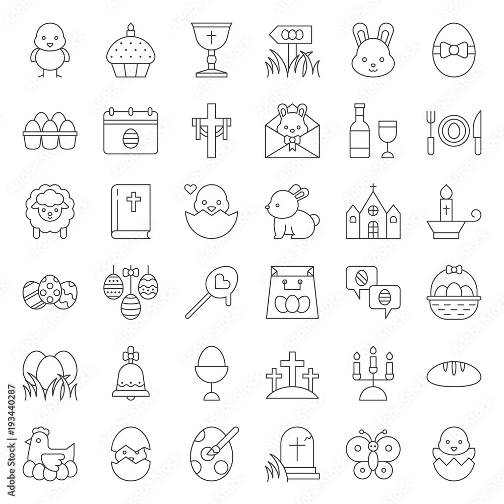 set of easter, spring and egg hunt icon, thin line set of easter, spring and egg hunt icon, thin line