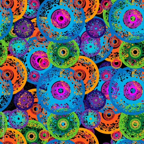  Seamless Pattern with Concentric Circles with splashes. Vector Background