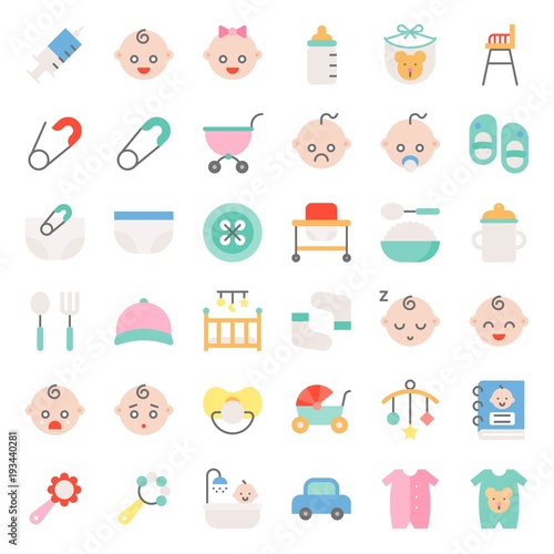 baby shower flat icon set with baby avatar