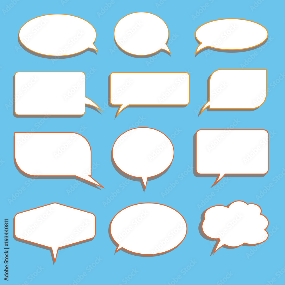 Vector set of stickers of speech bubbles. Blank empty white speech bubbles Vector set of stickers of speech bubbles. Blank empty white speech bubbles