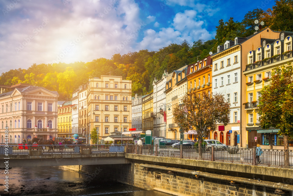 Naklejka premium Architecture of Karlovy Vary (Karlsbad), Czech Republic. It is the most visited spa town in the Czech Republic