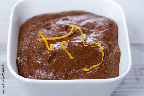 close up of dark chocolate mousse