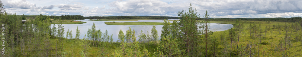 Characteristic landscape of the tundra, lake and vegetation, Finland