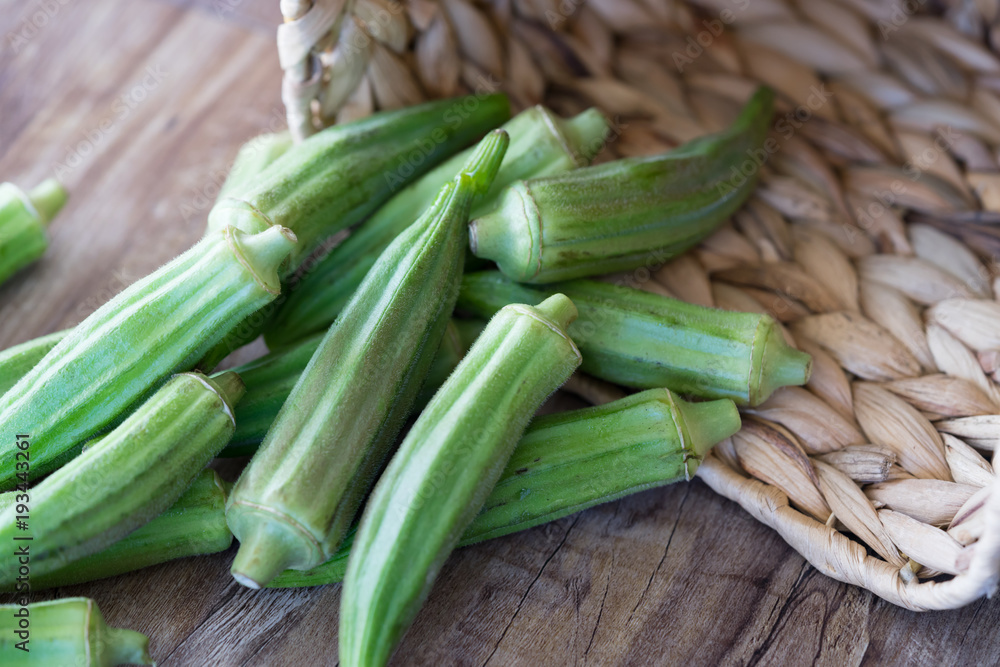 Fresh Organic Okra for Nigerian Cooking with basket Fresh Organic Okra for Nigerian Cooking with basket