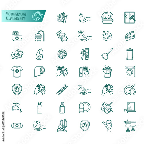 Hygiene and cleanliness vector icons set