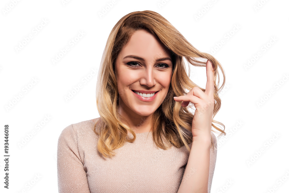 Attractive blond young woman. Portrait of a beautiful woman on a white background. Attractive blond young woman. Portrait of a beautiful woman on a white background.