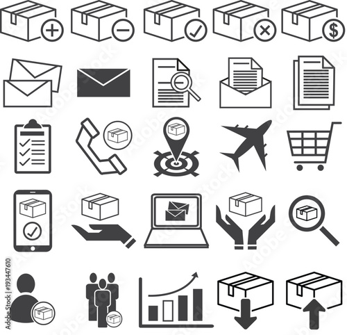 Warehouse stock, stockpile line icon set, illustration EPS10