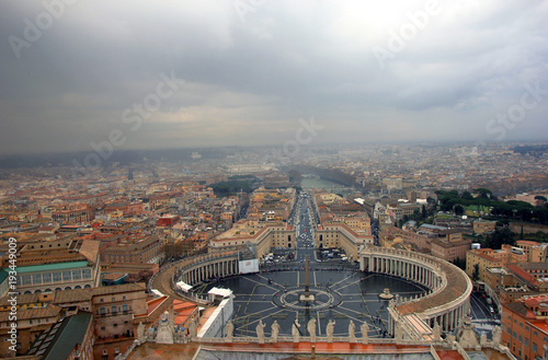 view of Rome and St Peters Square from the dome of St Peter's Basilica in Rome in Italy