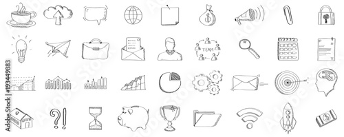 Black hand drawn web icons set