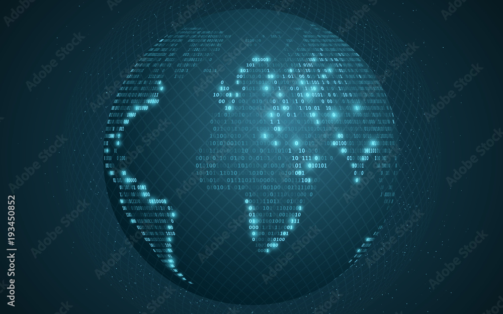 World map from binary code. Abstract planet earth. Transparent pattern ...