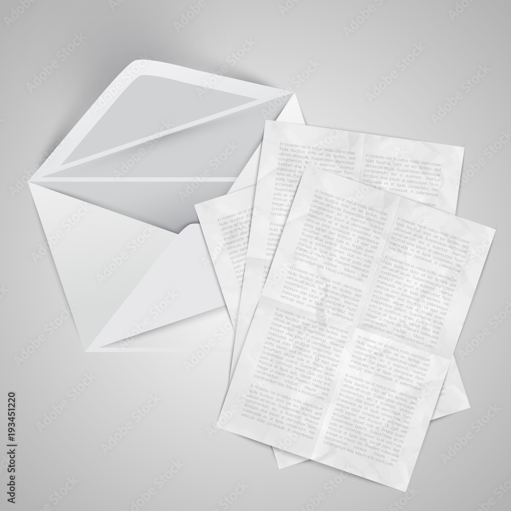 Obraz premium Realistic envelope with papers, vector illustration