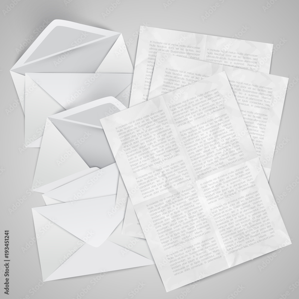 Obraz premium Realistic envelope with papers, vector illustration