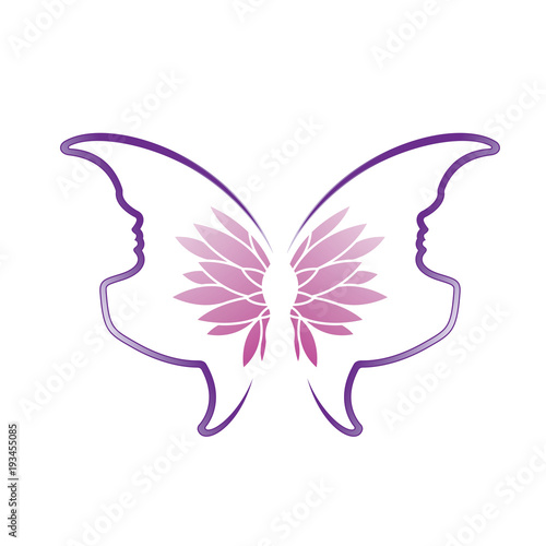 butterfly wings with hidden female faces vector illustration