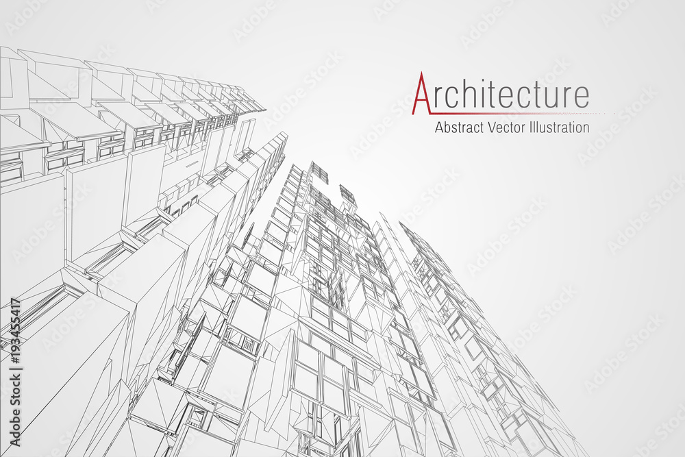 Fototapeta premium Szkielet nowoczesnej architektury. Koncepcja miejskiego szkieletu. Konstrukcja szkieletowa ilustracja rysunku CAD architektury.