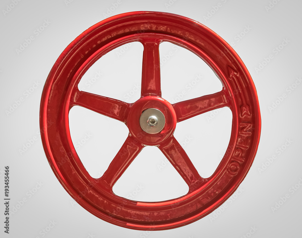 Obraz premium Isolated Red Vintage Industrial Tap With Open and an Arrow