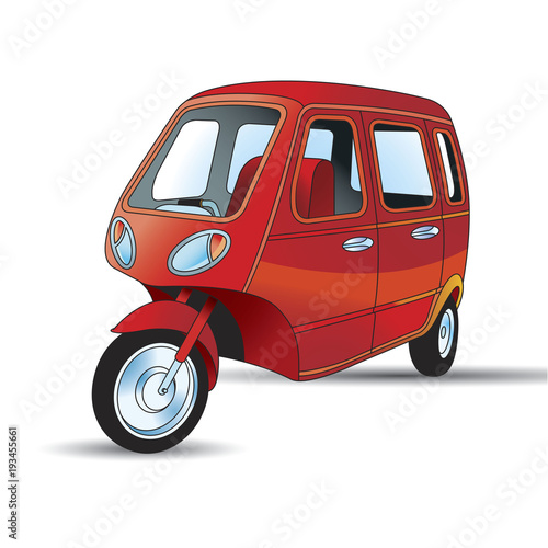 red  color three wheeler vector cartoon