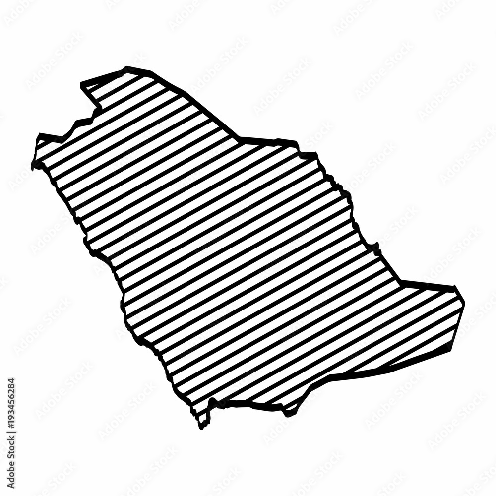 Saudi Arabia map outline graphic freehand drawing on white background. Vector illustration.