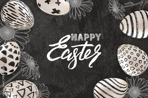 Happy Easter banner, greeting card or poster design. Vector holiday illustrat...