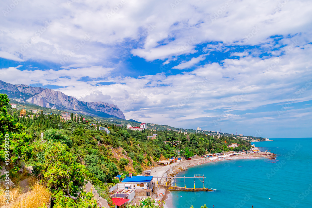 Panoramic image of the Black Sea coast in the Crimea - obrazy, fototapety, plakaty 
