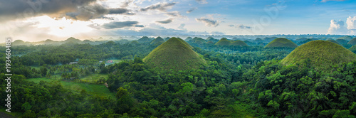 Chocolate Hills in Bohol island, Philippines during the sunrise