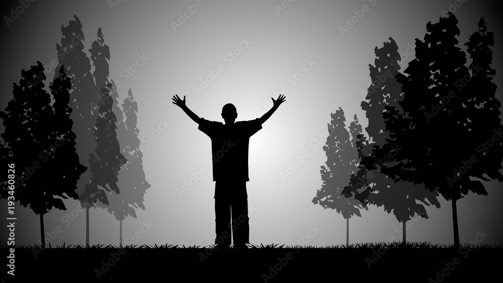 homme heureux dans la forêt le matin homme heureux dans la forêt le matin