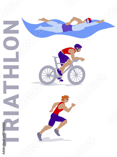 Triathlon vector illustration, clipart, cartoon. Sport, swimming, cycling, running.