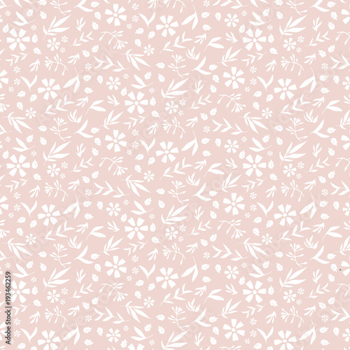 White flowers with pink blush background, flower white doodles, hand drawn illustration