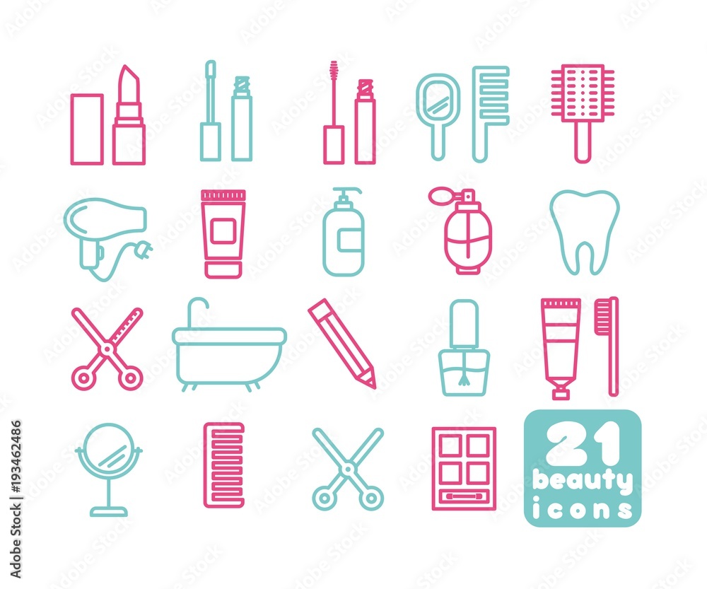 Helth and Beauty Vector Icons Clip Art set of 21 Simple routine objects image Helth and Beauty Vector Icons Clip Art set of 21 Simple routine objects image