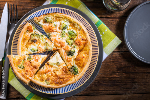 Classic smoked salmon and broccoli quiche