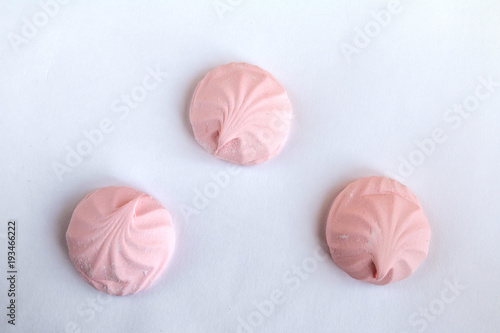 Delicious and sweet pink marshmallow and white background
