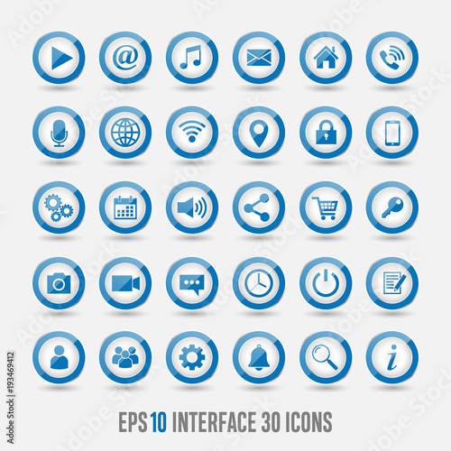 Blue glossy 30 interface icons