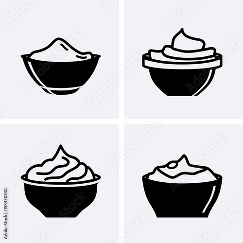 Bowl Sauce for mayonnaise, ketchup, yogurt and cream Icons.