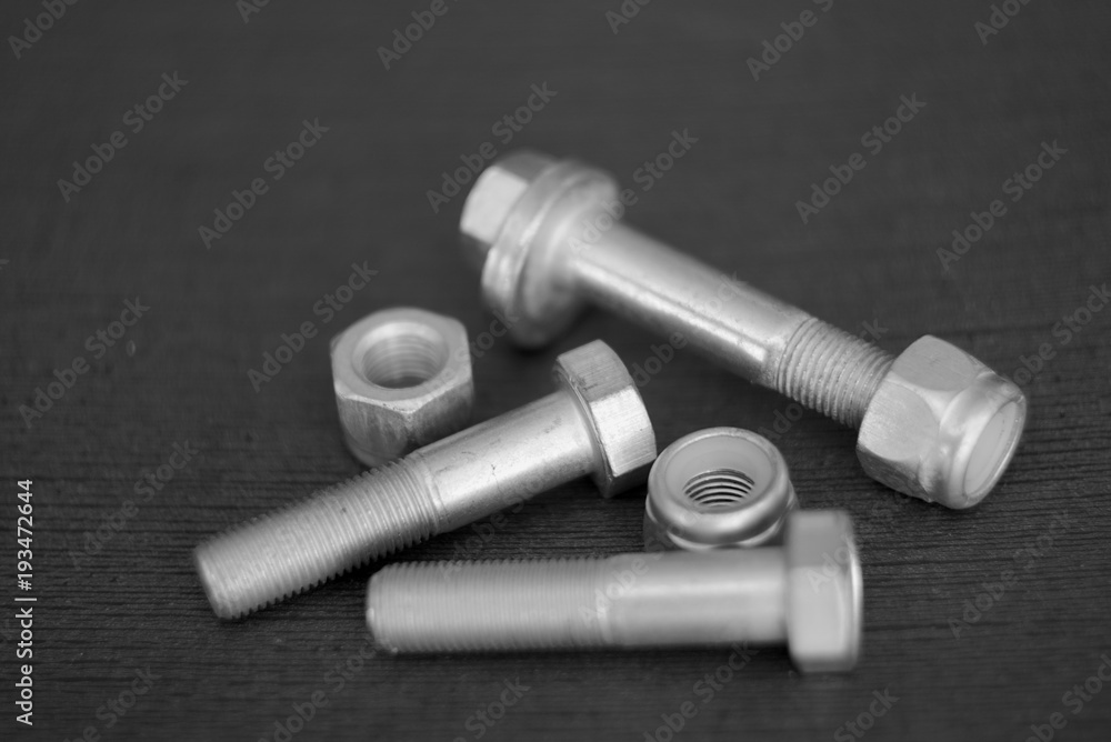 bolts and nuts, black and white bolts and nuts, black and white