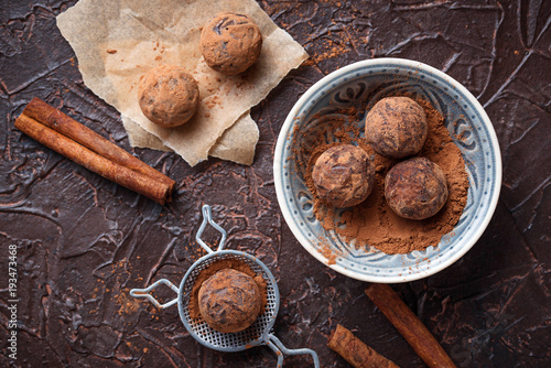 Candy truffles with cocoa powder