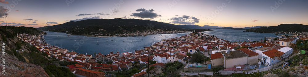 Naklejka premium View of Poros island and Galatas village in Peloponnese, Greece. 