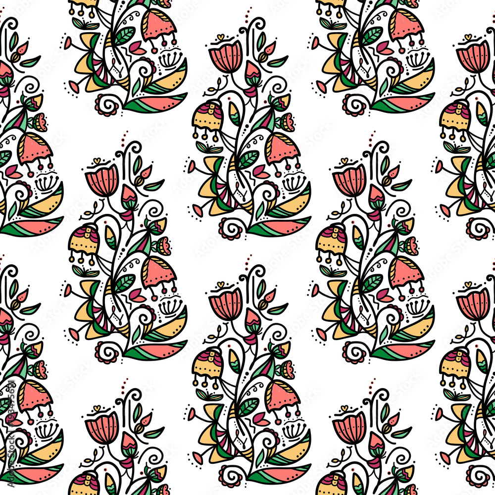 Floral bright seamless pattern. Traditional style for graphic design.