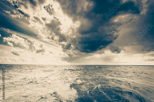 Baltic sea sunset horizon and cloudy sky