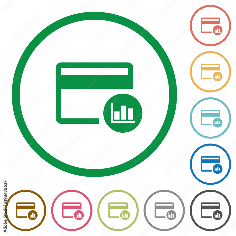 Credit card transaction reports flat icons with outlines Credit card transaction reports flat icons with outlines