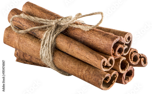 cinnamon stick spice on white background closeup