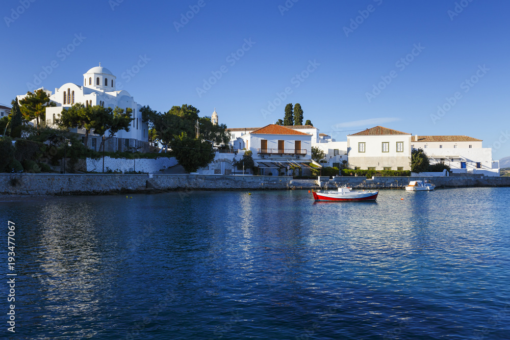 View of traditional architecture in Spetses village, Greece. 

