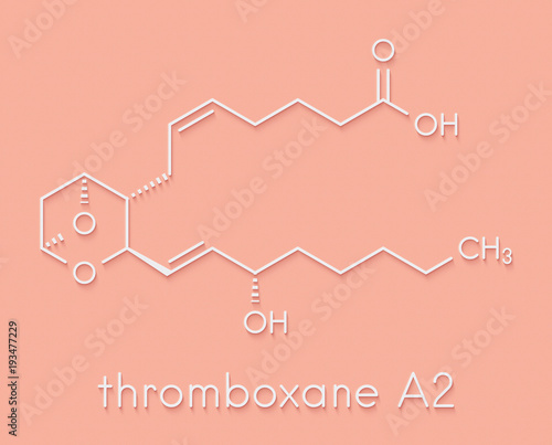 Thromboxane A2 (TXA2) molecule. Skeletal formula. photo