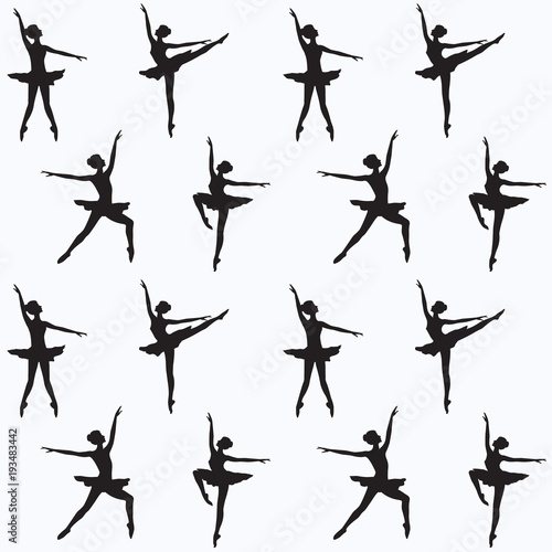 Pattern - silhouettes of ballerinas - white background - vector art illustration.