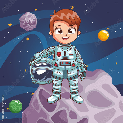 Boy astronaut in the space vector illustration graphic design