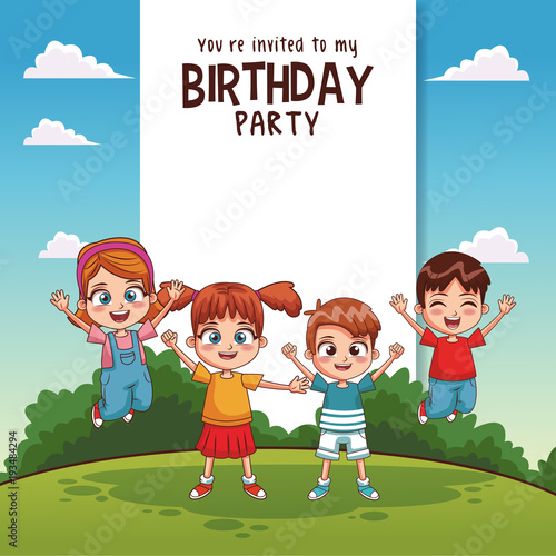 Kids birthday party card invitation vector illustration graphic design