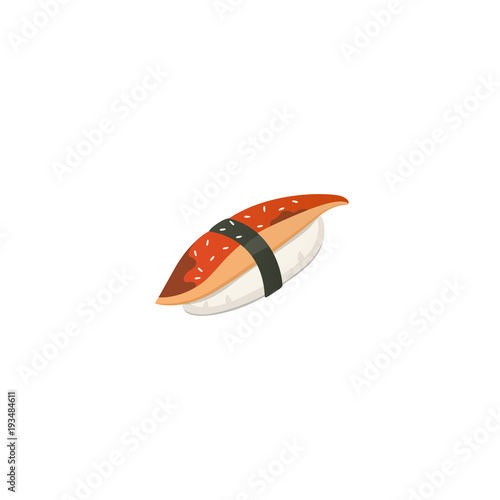 Traditional japanese sushi and roll. Asian seafood, restaurant delicious vector illustration.